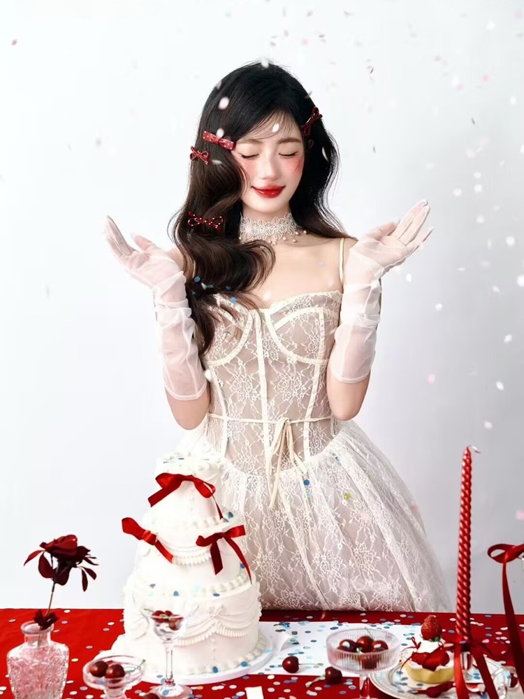 Ethnic Fashion Studio - 韓国風スイートテーマの誕生日写真撮影用衣装 2026年新作 スタジオ写真撮影用ファッション レディースエスニックウェア