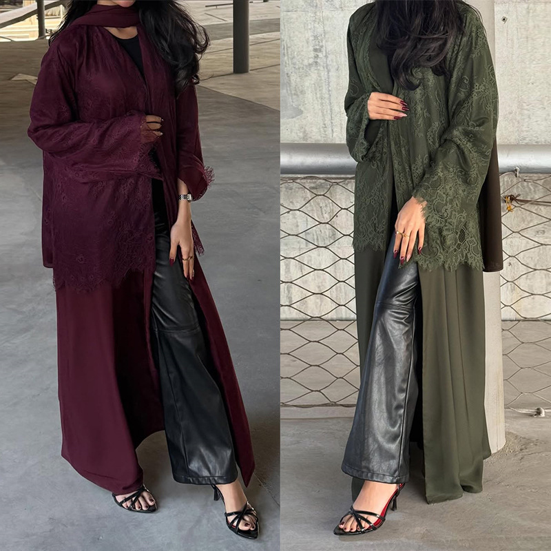 Jalabiya Women Arabic - カーディガン女性用イードアバヤパーティードレスドバイレースロングローブカフタンジャラビーヤラマダンムスリムアバヤモロッコアラブロングローブベスティド