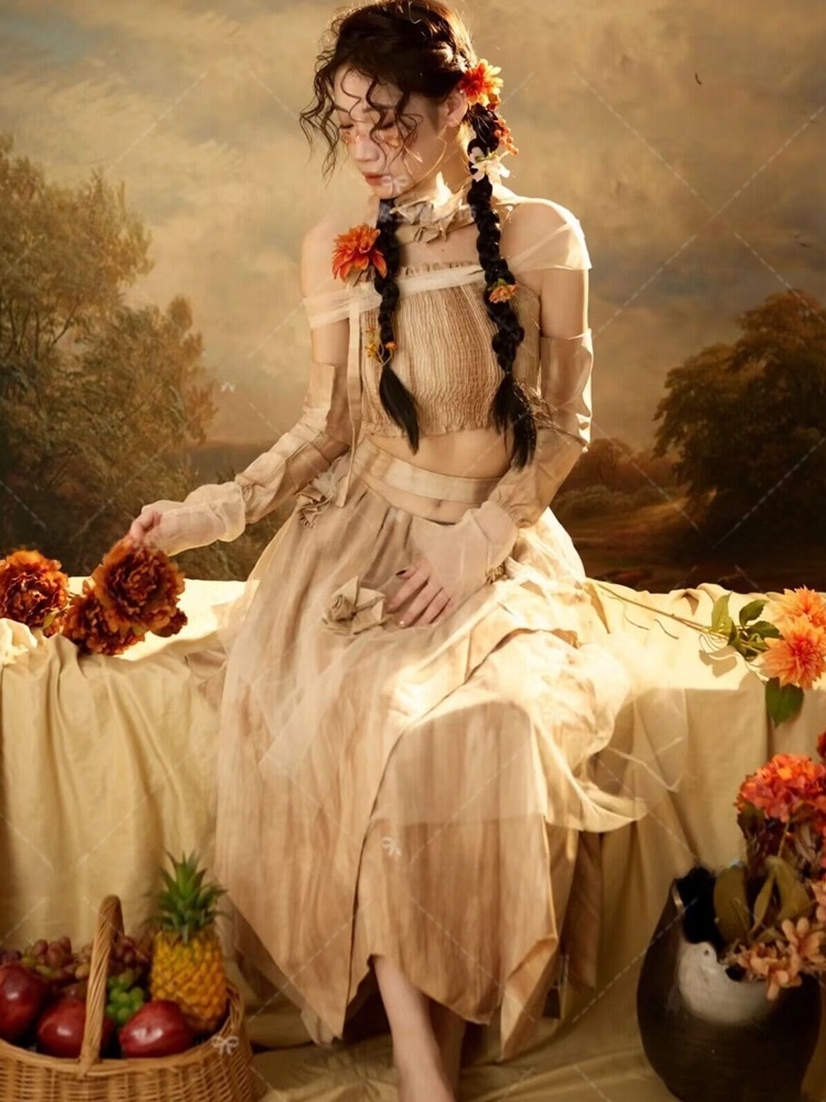 Ethnic Fashion Studio - ファッショナブルなアート写真撮影用衣装セット ヴィンテージ風 高級感のあるスタジオテーマ 女性用エスニックウェア ステージ衣装
