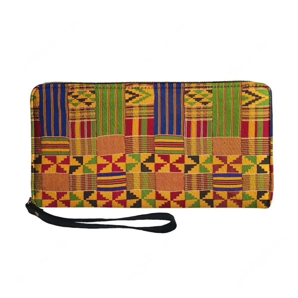 Ethnic Fashion Designer - アフリカ民族文化デザイン カスタム財布 メンズ レディース ジッパー付き長財布 ダブルプリント