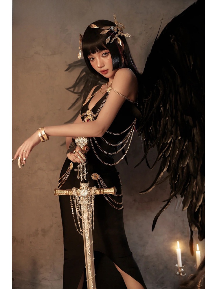 Ethnic Fashion Studio - ダークエルフ ハロウィン ステージパフォーマンス衣装 女王 フォトスタジオ撮影用ドレス エスニックファッション