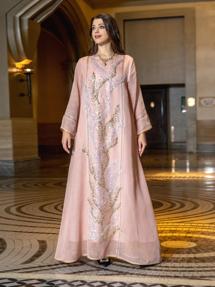 Jalabiya Women Arabic - イードイスラム教徒パーティードレス女性のためのアバヤ Jalabiya イブニングロングドレススパンコールモロッコアバヤカフタンイスラム Vestidos アラブロングローブ