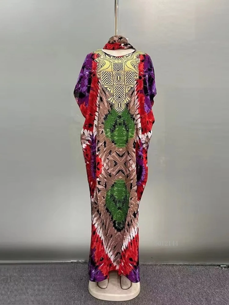 Abaya Modest Wear - エレガントな花柄アバヤ、控えめなファッションドレス、ムスリムコットン礼拝用ローブ（女性用）、ドバイイスラムウェア（スカーフ付き）