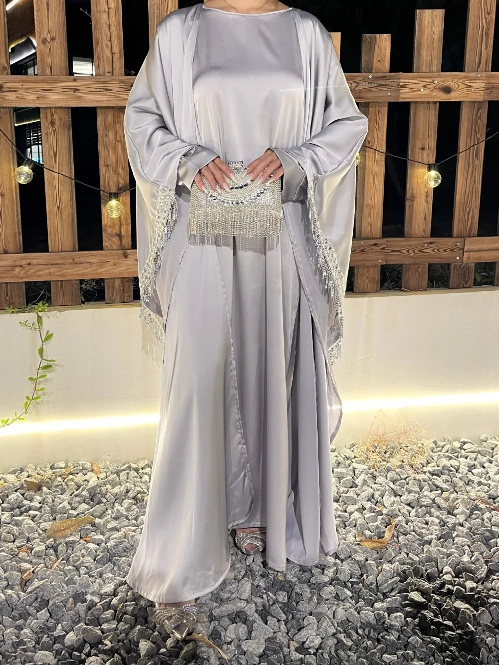 Jalabiya Women Arabic - アバヤ-女性のためのイスラム教徒のドレスセット,カーディガン,カフタン,ドバイ,アラブ,タッセル,ジャラビア,イード,ラマダン,モロッコ,パーティー,2個