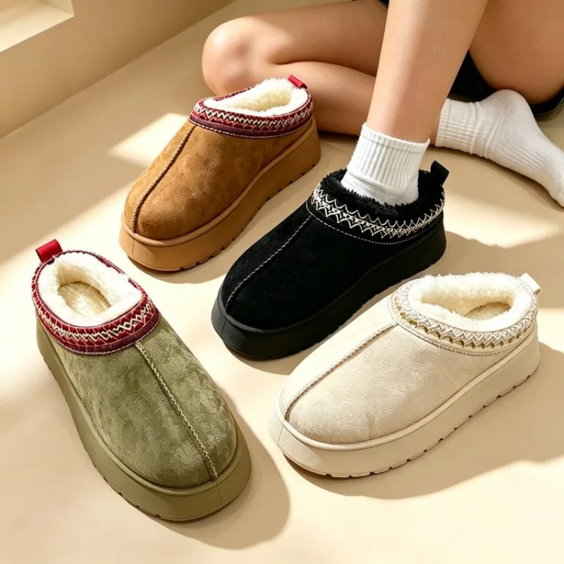 Ethnic Fashion For Women - 2026年冬新作 レディースふわふわプラットフォームスリッパ 暖かいプラッシュコットンシューズ 女性用快適ノンスリップユニセックスホームスリッパ