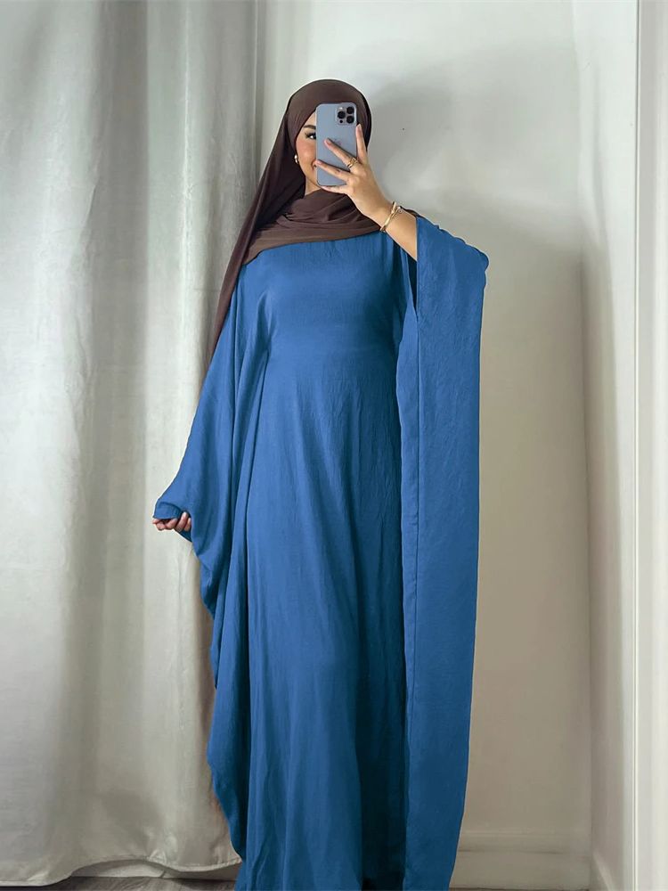 Abaya Modest Wear - ラマダンとイードのための柔らかいクレープキマール,バットウィングアバヤ,ドバイイスラム,イスラム教徒の女性のための控えめなアフリカのドレス,カフタンとケバヤ