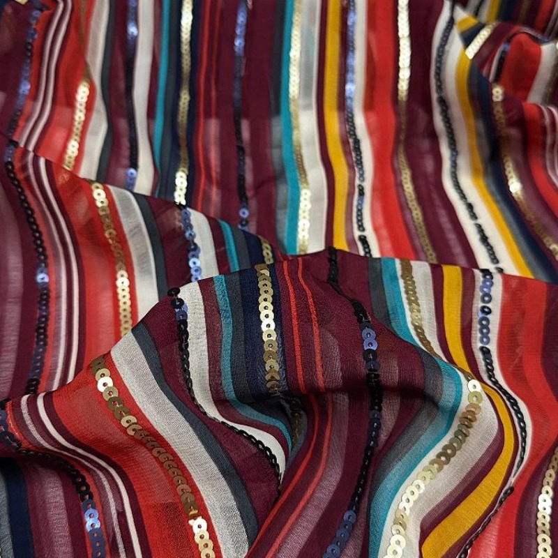 カラフルなストライプ刺繍スパンコール生地エスニックスタイルシ - Ethnic Fashion Designer のレビューと価格
