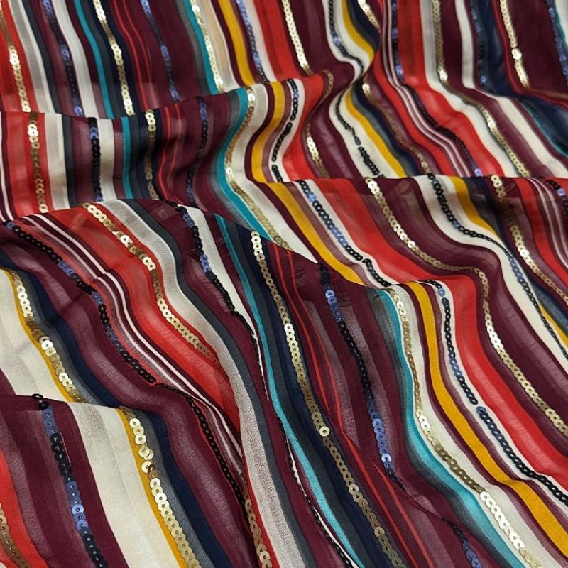 カラフルなストライプ刺繍スパンコール生地エスニックスタイルシ - Ethnic Fashion Designer のレビューと価格