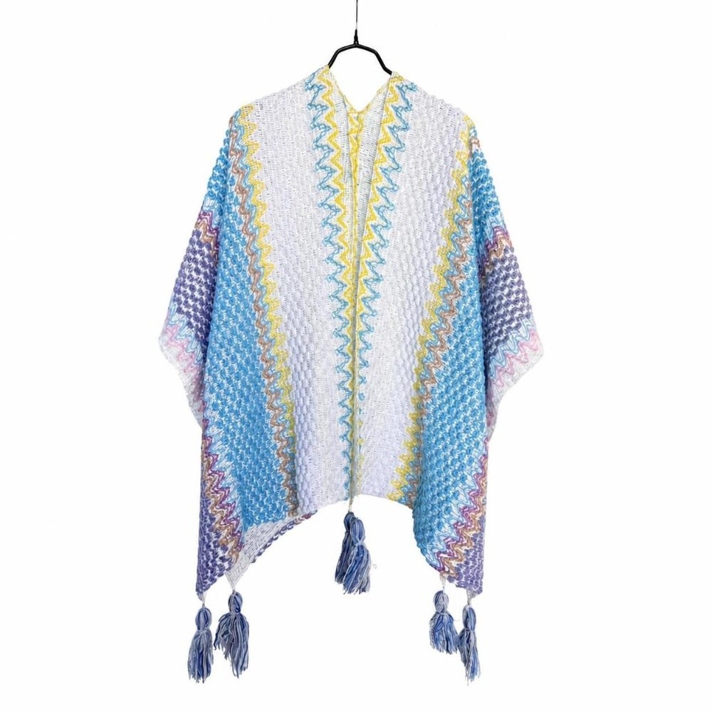 レトロなストライプ柄のニットポンチョ、オーバーサイズのロング - Ethnic Fashion Wear のレビューと価格