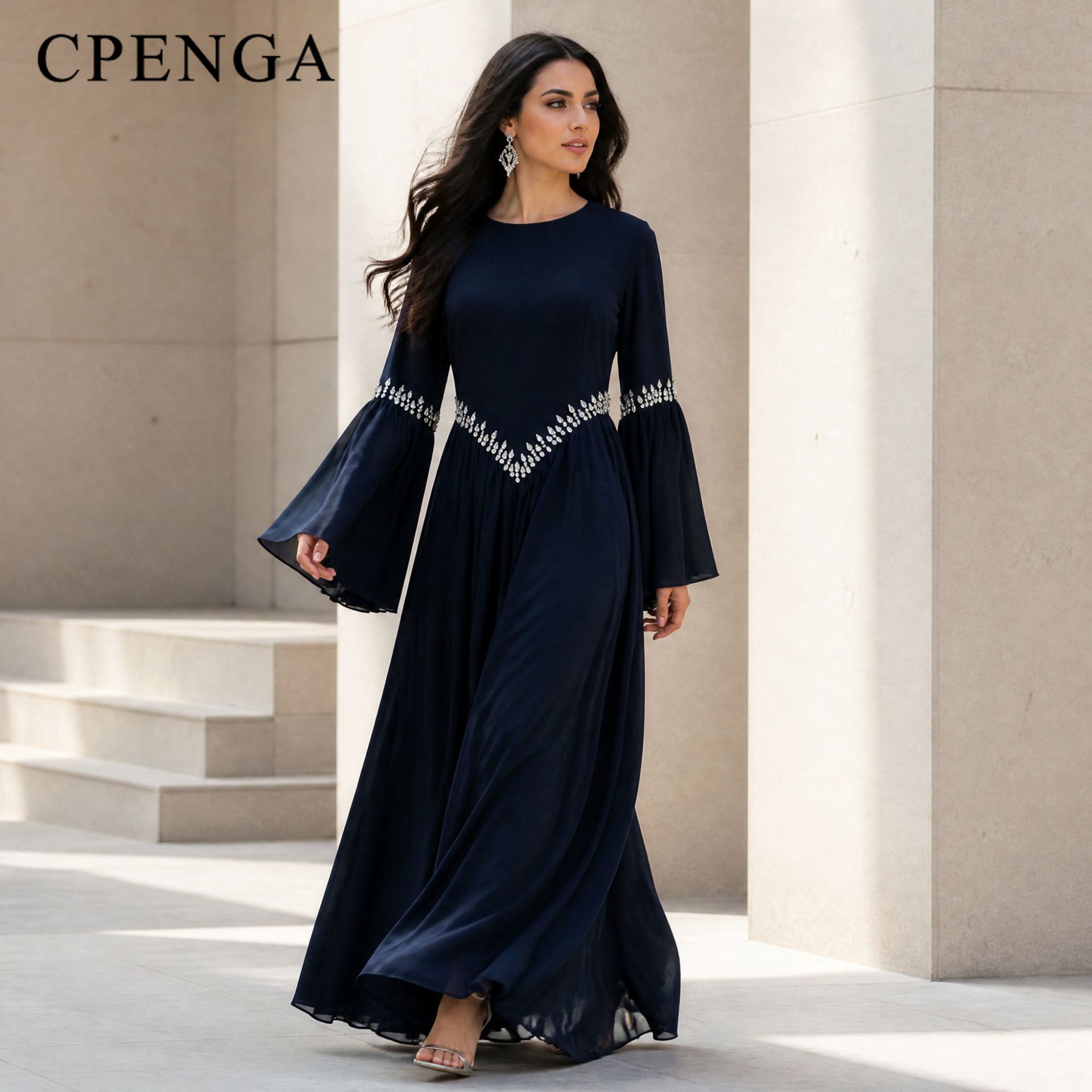 ドバイの高級アバヤ（女性用）、ムスリム向けシフォンロングベル - Abaya Modest Wear のレビューと価格