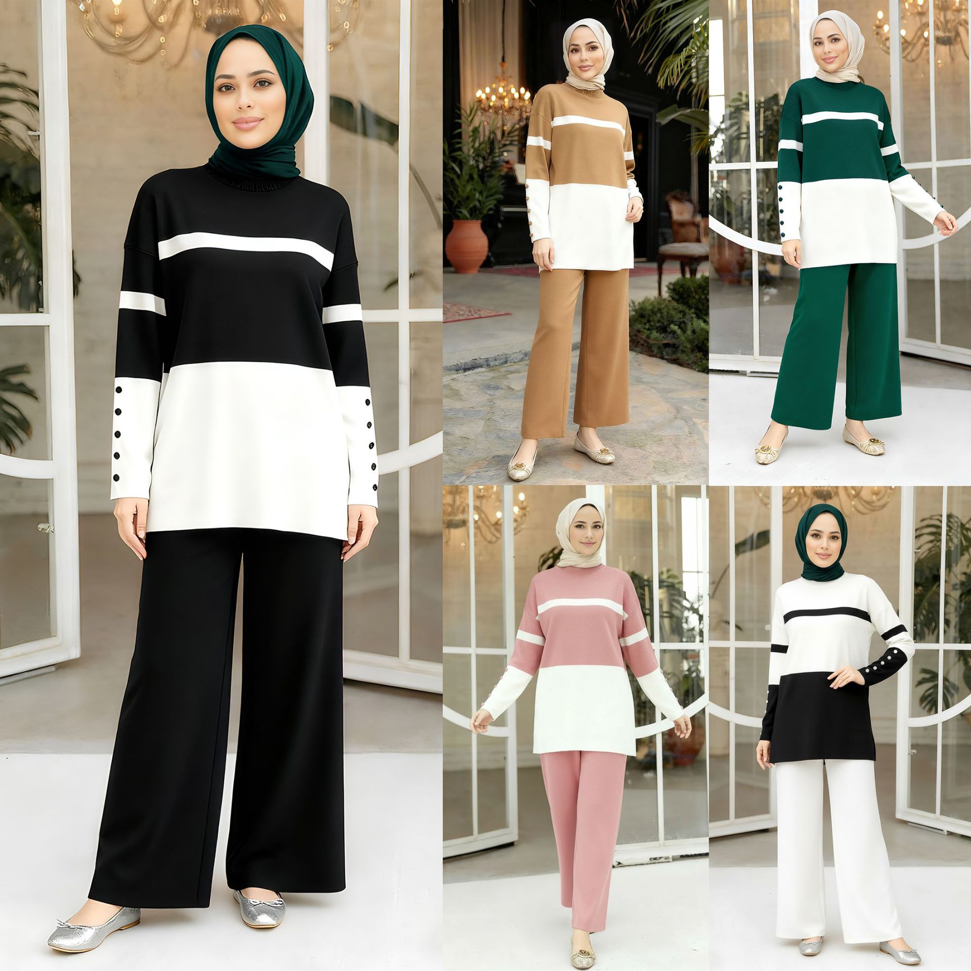イード女性用ニットセーター2ピースセットシャツワイドレッグパ - Jalabiya Women Arabic のレビューと価格