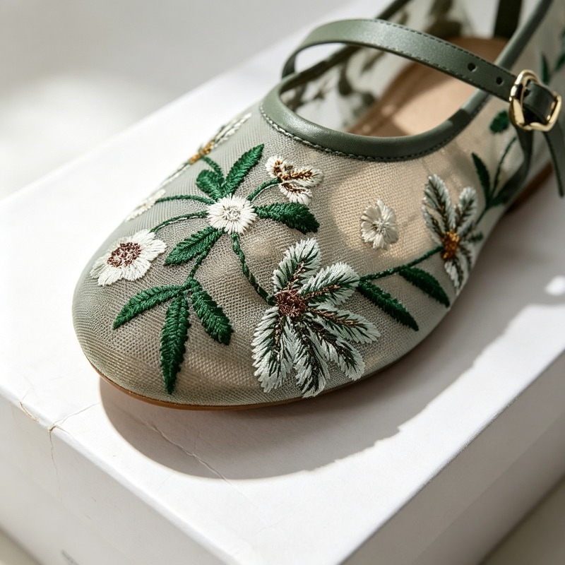メッシュ刺繍レジャーバレエフラット女性通気性ブランドサンダル - Ethnic Fashion Designer のレビューと価格