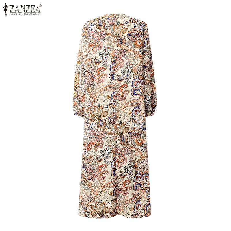 ZANZEA 女性休暇用ペイズリープリントマキシドレスイスラ - Abaya Modest Wear のレビューと価格