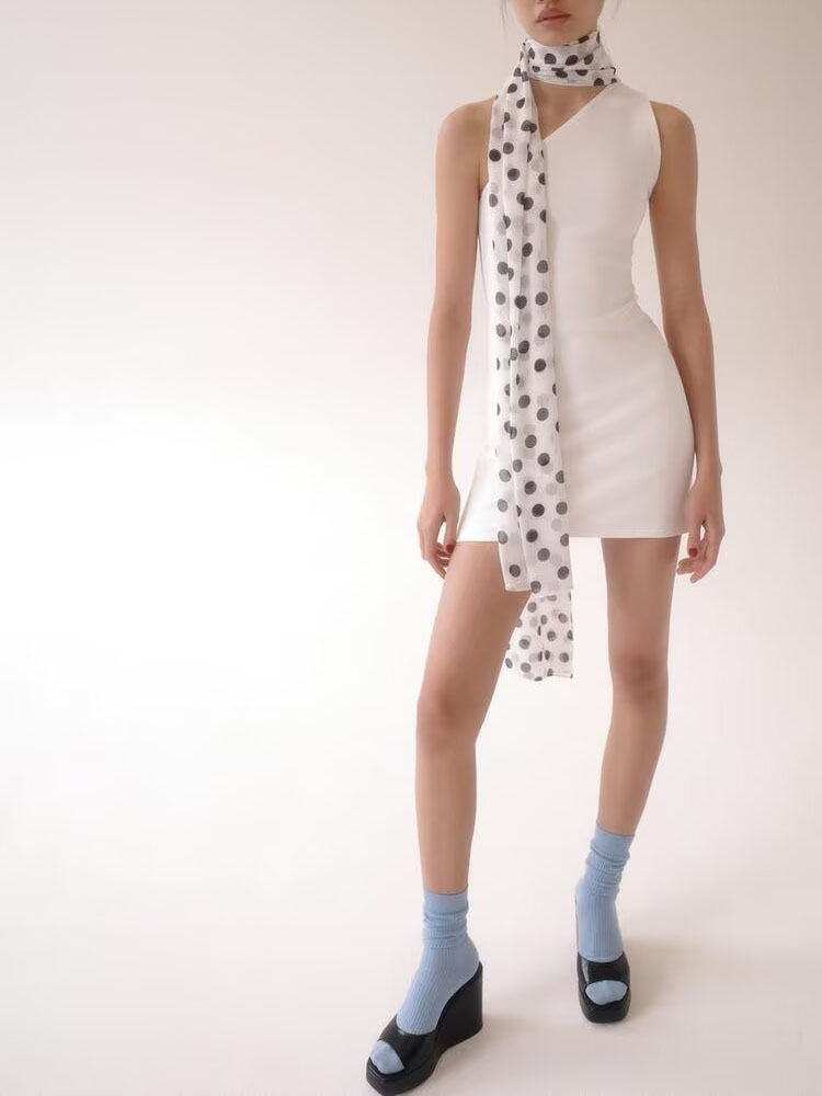夏の新作水玉模様スカーフショルダーバードネックハンギングドレ - Ethnic Fashion Wear のレビューと価格