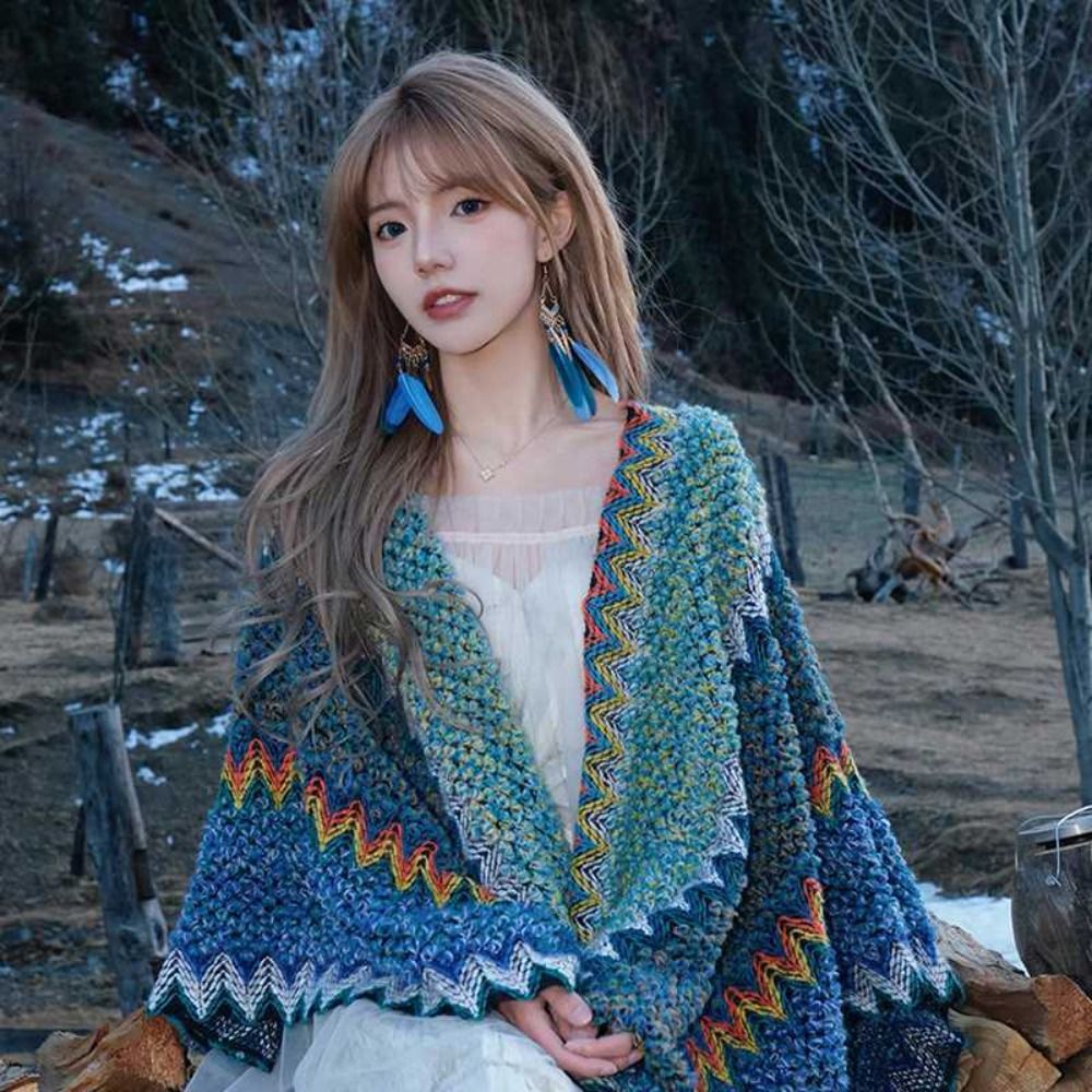 上品なプリントが施されたエスニック調のショール。暖かく首元を - Ethnic Fashion Girls のレビューと価格